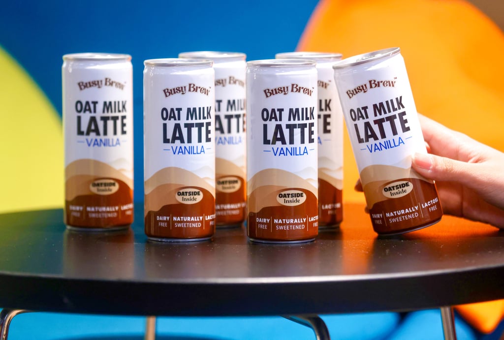 Cans of Busy Brew oat milk latte. Hong Kong’s first plant-based canned coffee brand is stocked at various supermarkets and online stores. Photo: Jonathan Wong
