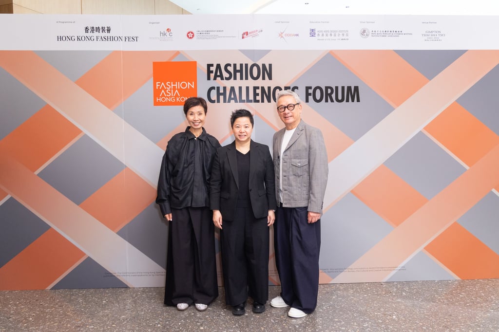 (From left) Rainy Chan, executive director of Hong Kong Design Centre; Drew Lai Sai-ming, Commissioner for Cultural and Creative Industries; and Steve Leung, chairman of Hong Kong Design Centre. Photo: Handout