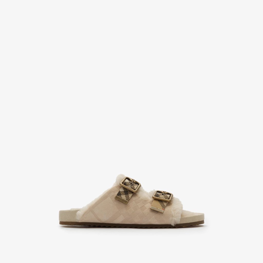 Burberry Check Shearling Urchin sandals. Photo: Handout Burberry Check Shearling Urchin sandals. Photo: Handout