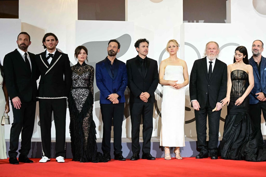 (From left) Ben Affleck, Indiana Affleck, Emily Lind, Scoot McNairy, Casey Affleck, Adelaide Clemens, Nick Nolte and Caylee Cowan at the 83rd International Venice Film Festival on September 8. Photo: AFP