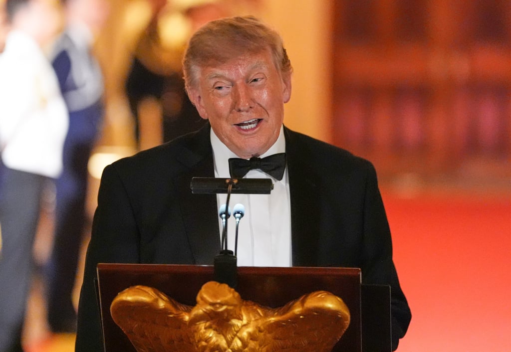 US President Donald Trump speaking during the state dinner at the White House. Photo: AP