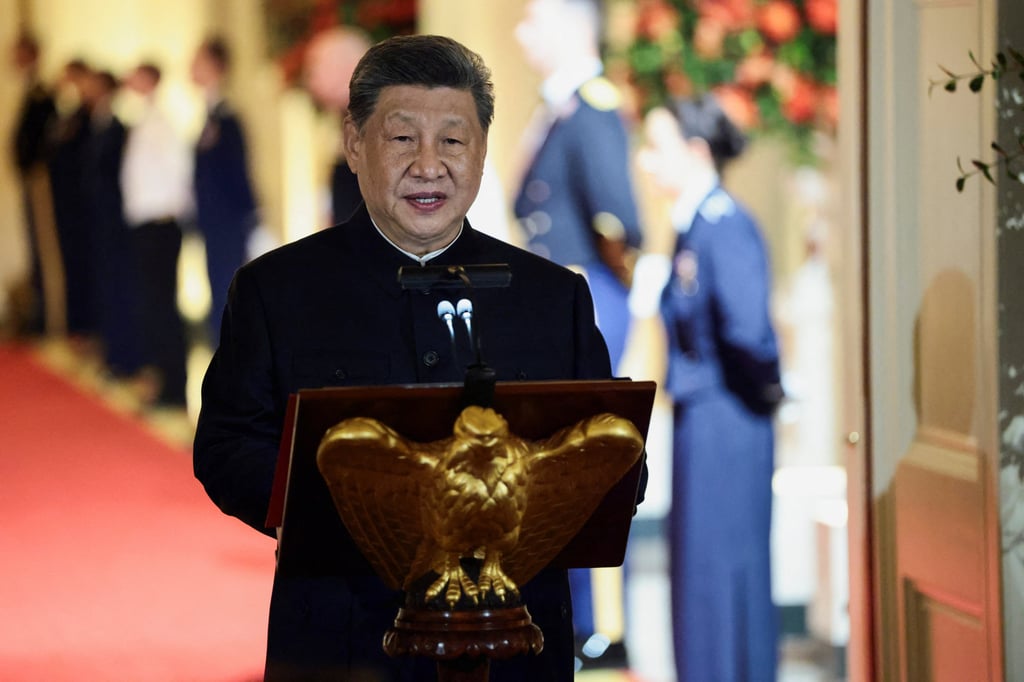 Chinese President Xi Jinping delivers a speech during the state dinner. Photo: Reuters