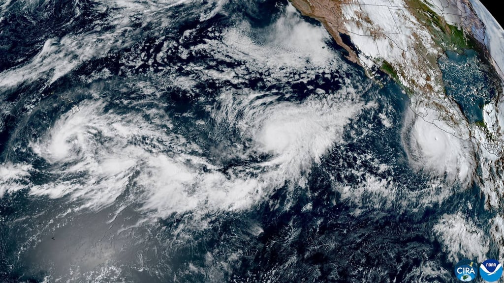 This satellite image shows Tropical Storm Nolo, Hurricane Odalys, and Hurricane Polo in the Pacific Ocean on Thursday. Photo: Handout via AFP This satellite image shows Tropical Storm Nolo, Hurricane Odalys, and Hurricane Polo in the Pacific Ocean on Thursday. Photo: Handout via AFP