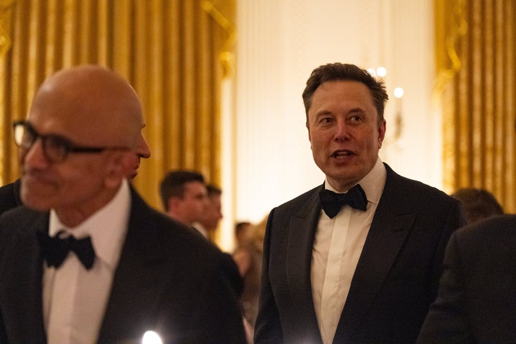 SpaceX CEO Elon Musk at a state dinner in Washington with US President Donald Trump and China’s President Xi Jinping. Photo: EPA SpaceX CEO Elon Musk at a state dinner in Washington with US President Donald Trump and China’s President Xi Jinping. Photo: EPA