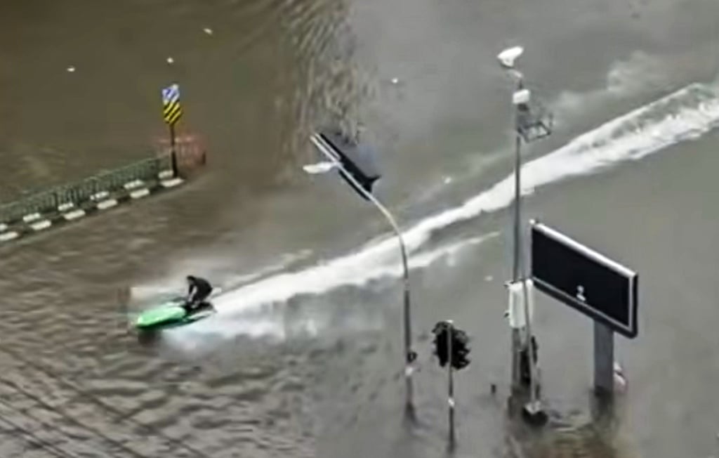 The jet ski rider, identified as Sorn Keadsiri, the son of an actress, has been handed a suspended jail sentence and a small fine for his antics on a flooded Bangkok street. Photo: handout The jet ski rider, identified as Sorn Keadsiri, the son of an actress, has been handed a suspended jail sentence and a small fine for his antics on a flooded Bangkok street. Photo: handout