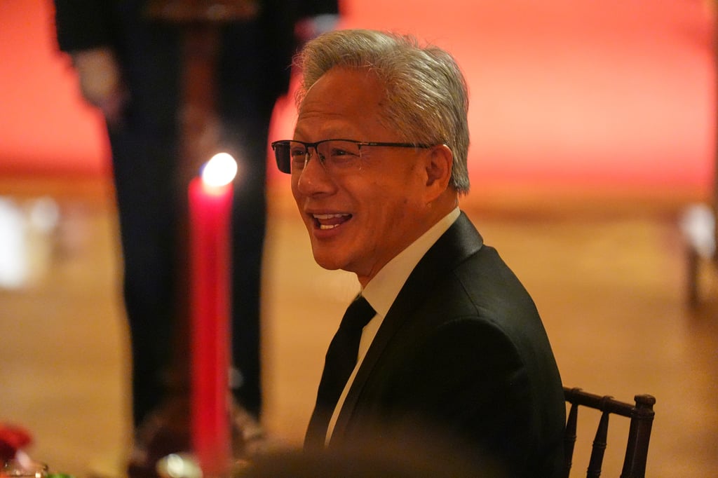 Nvidia CEO Jensen Huang during a state dinner at the White House in Washington on Thursday. Photo: AP