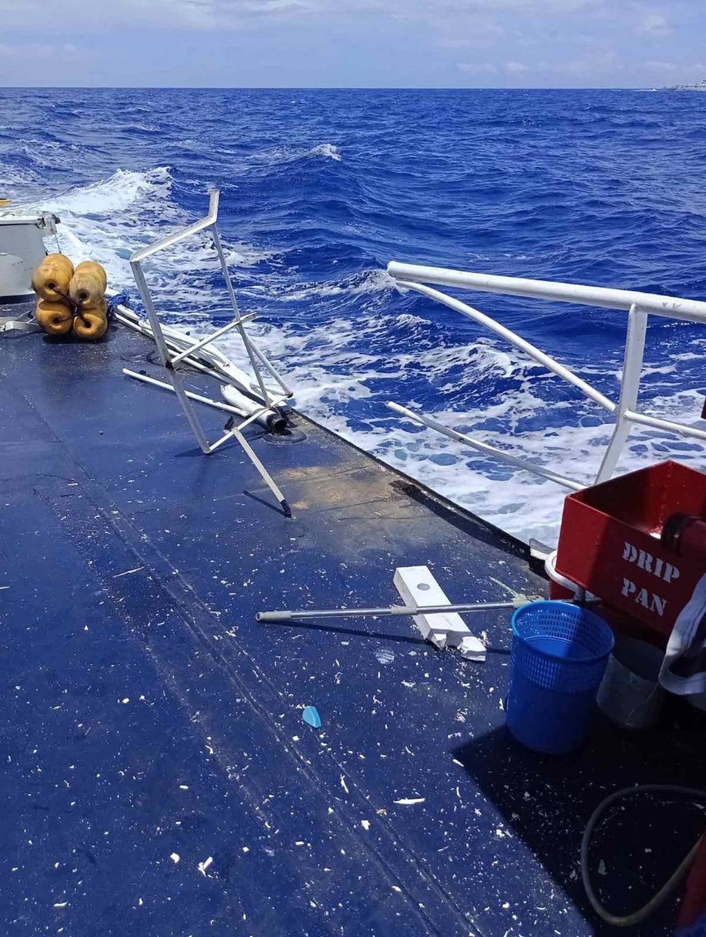 Damaged railings on the port side of a Philippine fisheries department ship after a collision with a Chinese coastguard vessel near a disputed shoal in the South China Sea on September 18. Photo: Philippine Coast Guard / AFP Damaged railings on the port side of a Philippine fisheries department ship after a collision with a Chinese coastguard vessel near a disputed shoal in the South China Sea on September 18. Photo: Philippine Coast Guard / AFP