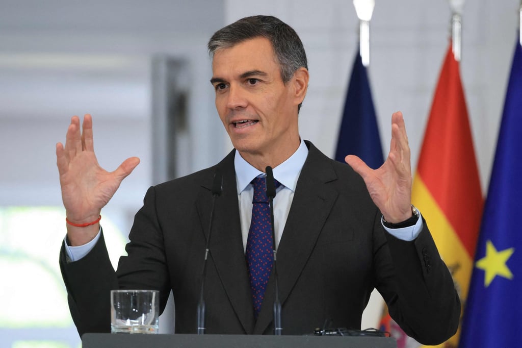 Spain’s Prime Minister Pedro Sanchez gestures during a joint press conference with France’s President Emmanuel Macron at the Moncloa Palace in Madrid on Wednesday. Photo: AFP Spain’s Prime Minister Pedro Sanchez gestures during a joint press conference with France’s President Emmanuel Macron at the Moncloa Palace in Madrid on Wednesday. Photo: AFP