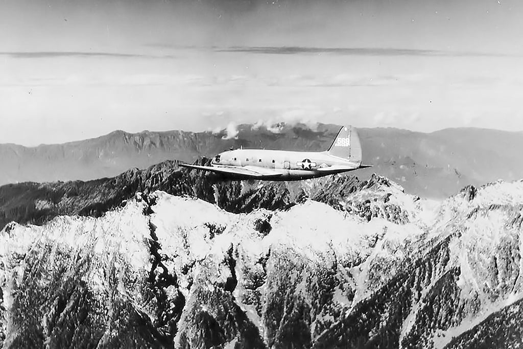 An Air Transport Command C-46 Commando flying “The Hump” over the Himalayas from what is today Myanmar to China in 1945. Photo: Wikipedia/United States Army Air Forces An Air Transport Command C-46 Commando flying “The Hump” over the Himalayas from what is today Myanmar to China in 1945. Photo: Wikipedia/United States Army Air Forces