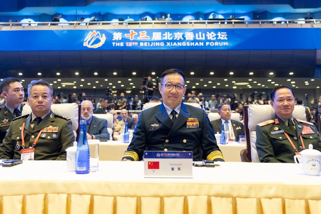 Chinese Defence Minister Dong Jun (centre) with his Lao counterpart Khamlieng Outhakaisone (right) and Cambodian Defence Minister Tea Seiha in Beijing earlier this month. Photo: EPA-EFE Chinese Defence Minister Dong Jun (centre) with his Lao counterpart Khamlieng Outhakaisone (right) and Cambodian Defence Minister Tea Seiha in Beijing earlier this month. Photo: EPA-EFE