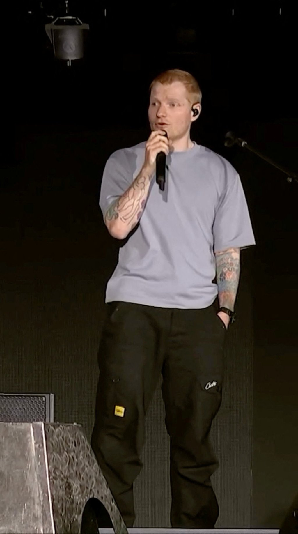 Singer Ed Sheeran addresses a controversy over Macklemore being pulled from the tour after saying “Free Palestine”, in Philadelphia on September 19. Photo: Ed Sheeran via Instagram/Handout via Reuters