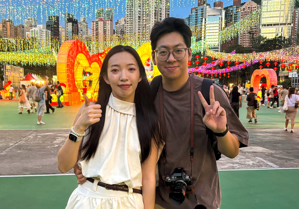 Zhou Sipeng and James Chau hoped to see the World Lantern Boulevard. Photo: Connor Mycroft Zhou Sipeng and James Chau hoped to see the World Lantern Boulevard. Photo: Connor Mycroft