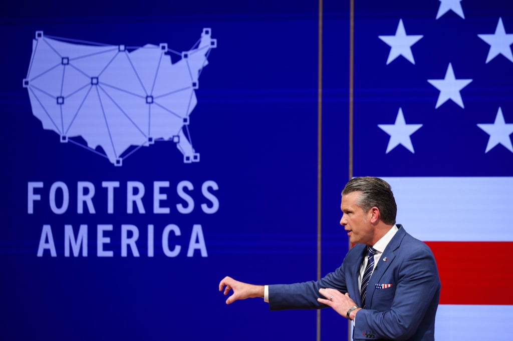 US Secretary of Defence Pete Hegseth speaks at Marine Corps Base Quantico on Wednesday. Photo: AP
