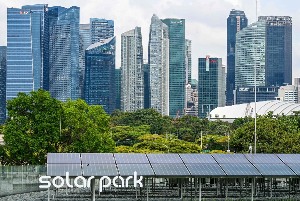Solar panels on the rooftop of the Marina Barrage in Singapore. Photo: AFP