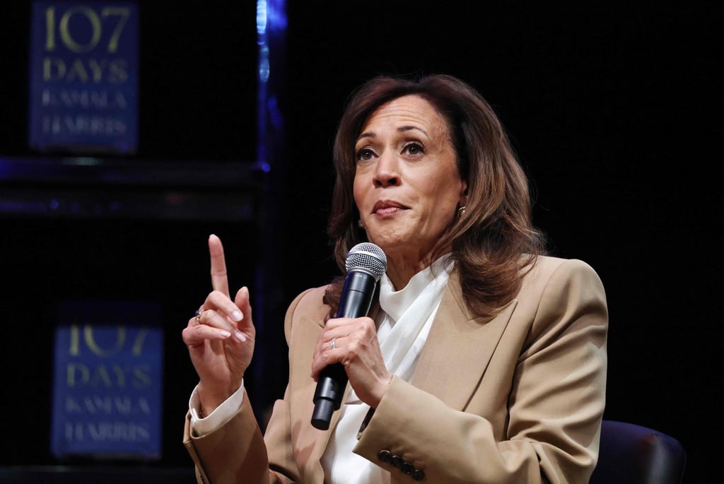 Ex-US vice-president Kamala Harris speaks at the Wiltern Theatre in Los Angeles last year. She and other prominent Americans of South Asian background have faced racist and xenophobic attacks online. Photo: Getty Images/AFP Ex-US vice-president Kamala Harris speaks at the Wiltern Theatre in Los Angeles last year. She and other prominent Americans of South Asian background have faced racist and xenophobic attacks online. Photo: Getty Images/AFP