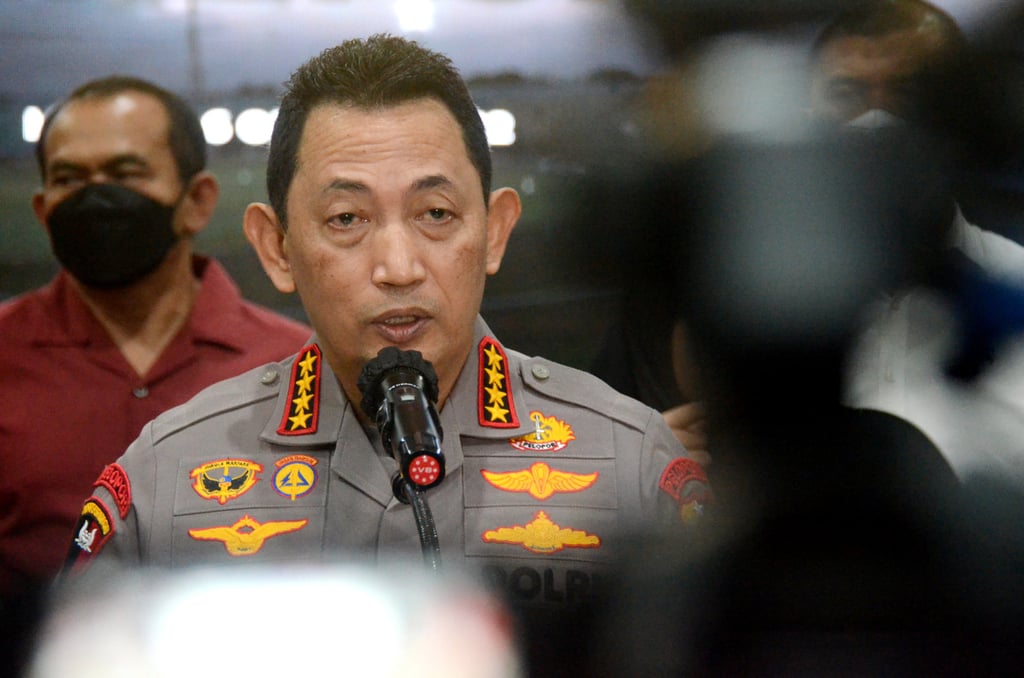 Indonesia’s national police chief Listyo Sigit Prabowo speaks at a press conference in Malang, East Java, in 2022. Photo: Xinhua