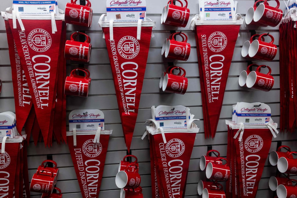 Cornell merchandise is displayed at the campus bookstore on Wednesday. Photo: AFP Cornell merchandise is displayed at the campus bookstore on Wednesday. Photo: AFP