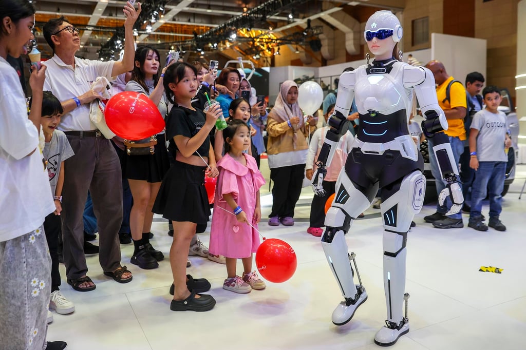 A Chery AI-powered humanoid robot sales assistant seen at the Malaysia Autoshow 2025 in Kuala Lumpur. Photo: EPA-EFE