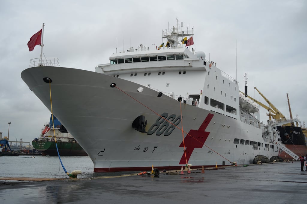 The PLA hospital ship Auspicious Ark docks in Dakar, Senegal, on September 25. Its mission is expected to last more than 200 days. Photo: Xinhua The PLA hospital ship Auspicious Ark docks in Dakar, Senegal, on September 25. Its mission is expected to last more than 200 days. Photo: Xinhua