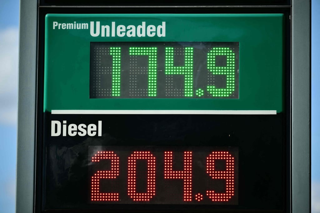 Prices of unleaded petrol and diesel are displayed outside a Texaco petrol station in Brockwell, south London on Friday. Photo: AFP Prices of unleaded petrol and diesel are displayed outside a Texaco petrol station in Brockwell, south London on Friday. Photo: AFP