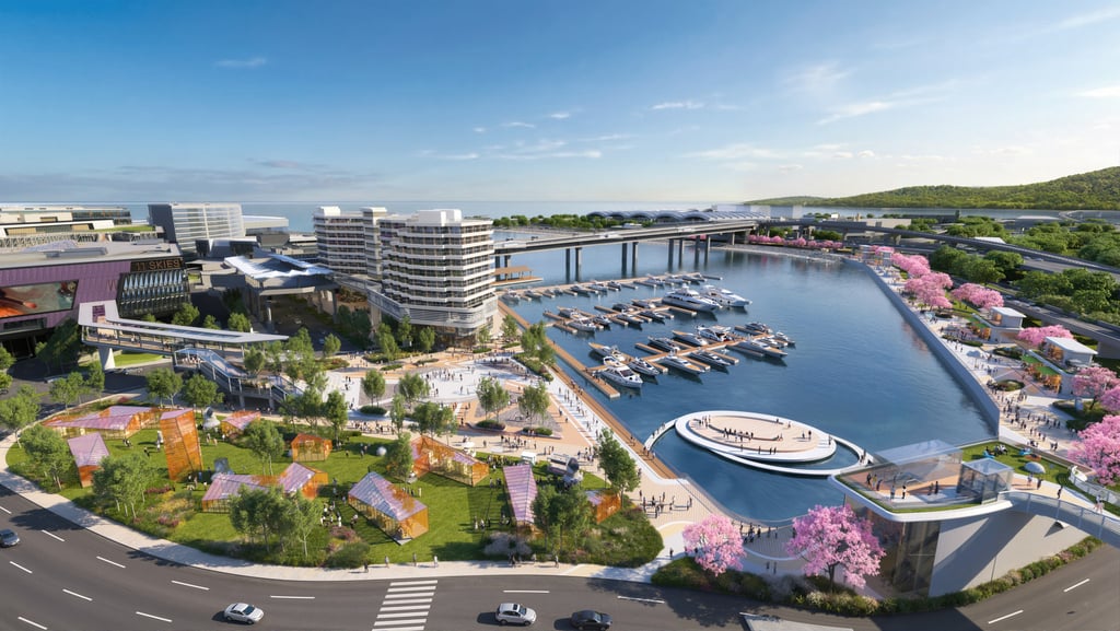 A rendering of the airport’s new development, SKYTOPIA, shows the Marine Resort and Airport City Cove Promenade. Photo: Airport Authority A rendering of the airport’s new development, SKYTOPIA, shows the Marine Resort and Airport City Cove Promenade. Photo: Airport Authority