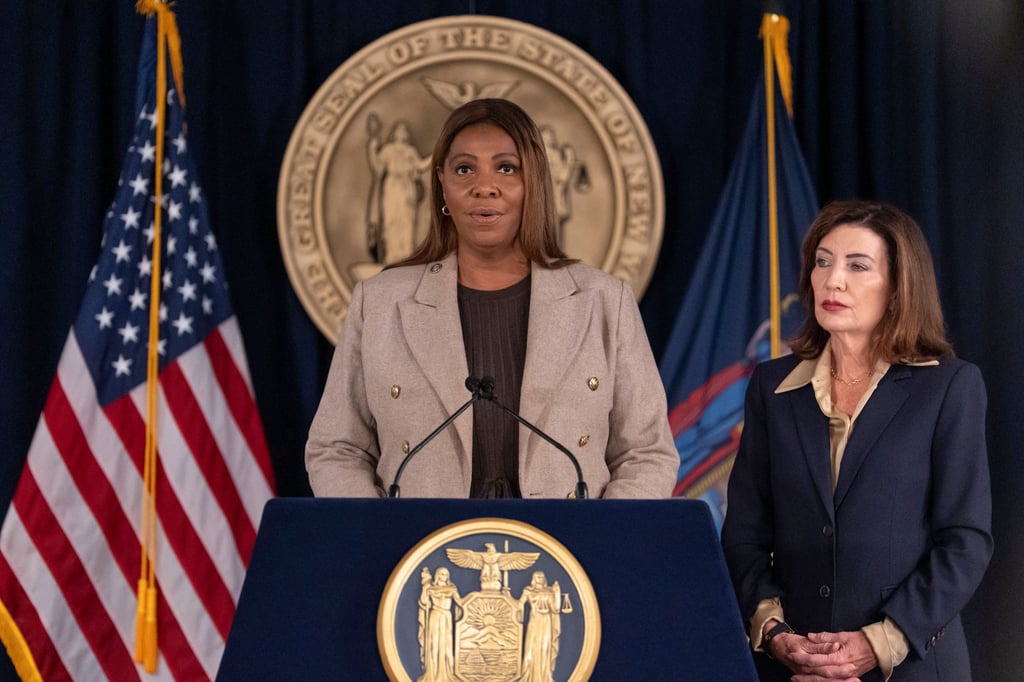 New York Attorney General Letitia James speaks during a news conference with New York Governor Kathy Hochul on Friday. Photo: AP New York Attorney General Letitia James speaks during a news conference with New York Governor Kathy Hochul on Friday. Photo: AP