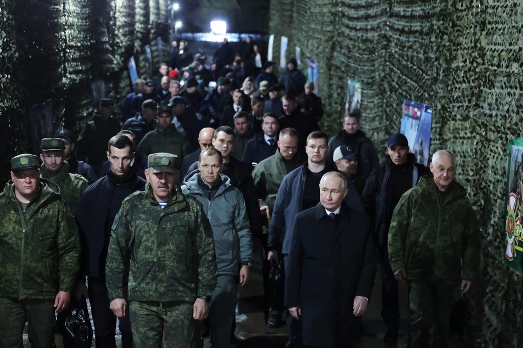 Russian President Vladimir Putin (second right) attends the Centre-2026 military exercises at the Chebarkulsky Training Ground outside Chebarkul on Friday. Photo: Kremlin Pool Photo via AP