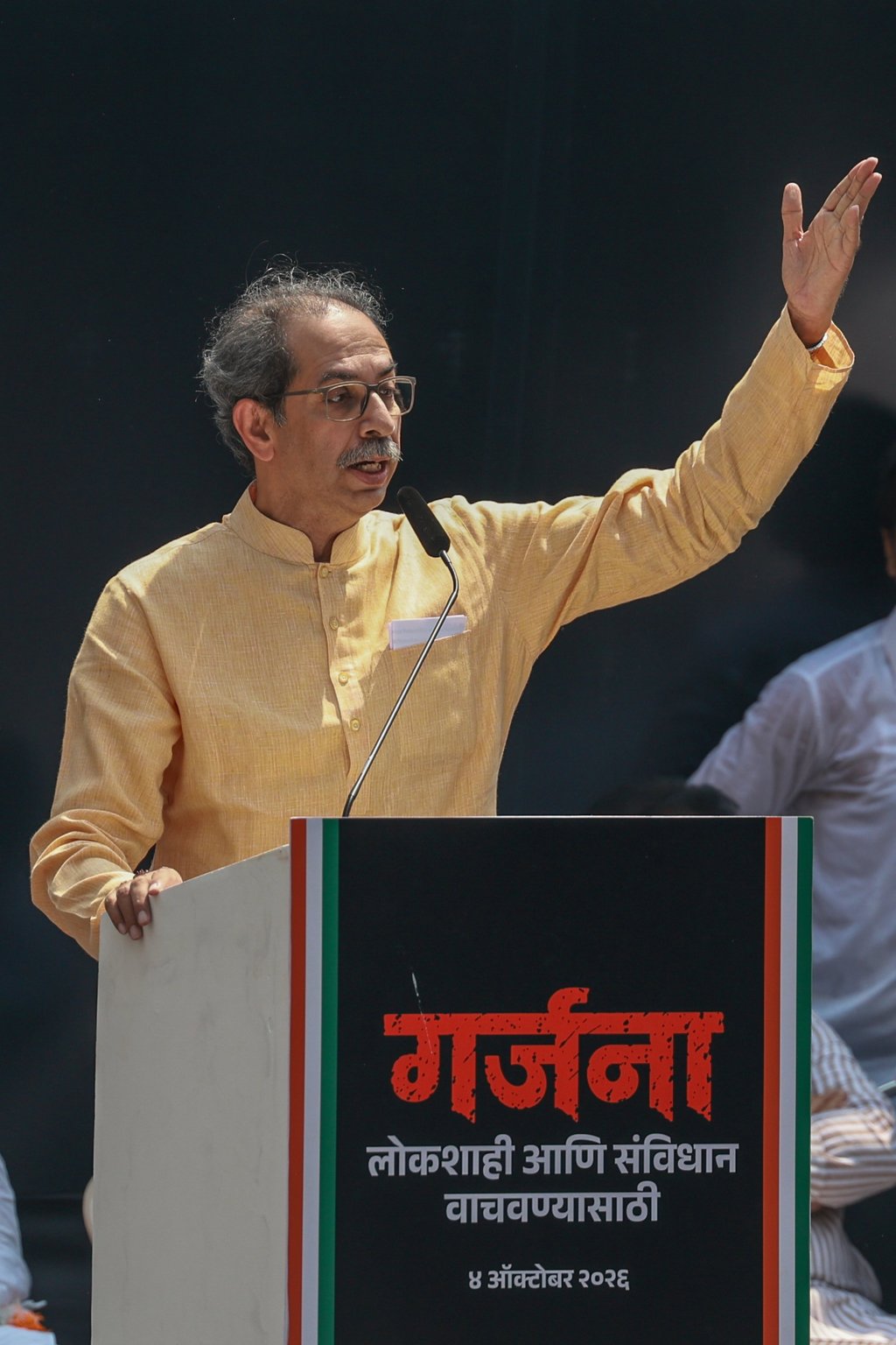 President of the Shiv Sena (UBT) political party, Uddhav Thackeray, during a protest demanding the resignation of Chief Election Commissioner Gyanesh Kumar, in Mumbai on Sunday. Photo: EPA