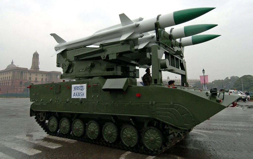 A tank equipped with surface-to-air Akash missiles parades through New Delhi, in 2004. Photo: AFP