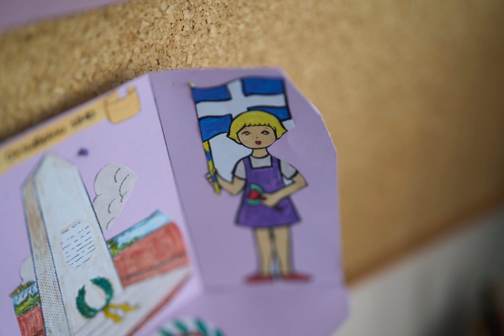 A classroom display hangs on a wall inside a kindergarten that has remained closed for a second consecutive school year because of a lack of students on the Greek island of Kalamos, in September. Photo: AP
