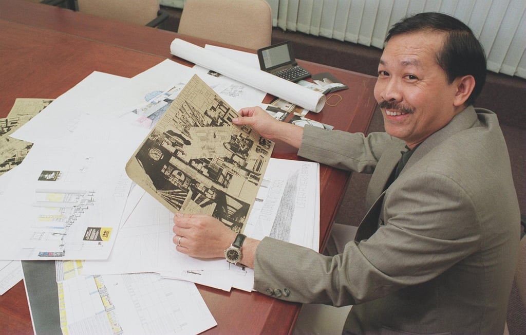Freddie Wong, the first director of Broadway Cinematheque, looks over plans and concept drawings of the new cinema which his company, Edko Films, was building in July 1996. Photo: SCMP Freddie Wong, the first director of Broadway Cinematheque, looks over plans and concept drawings of the new cinema which his company, Edko Films, was building in July 1996. Photo: SCMP