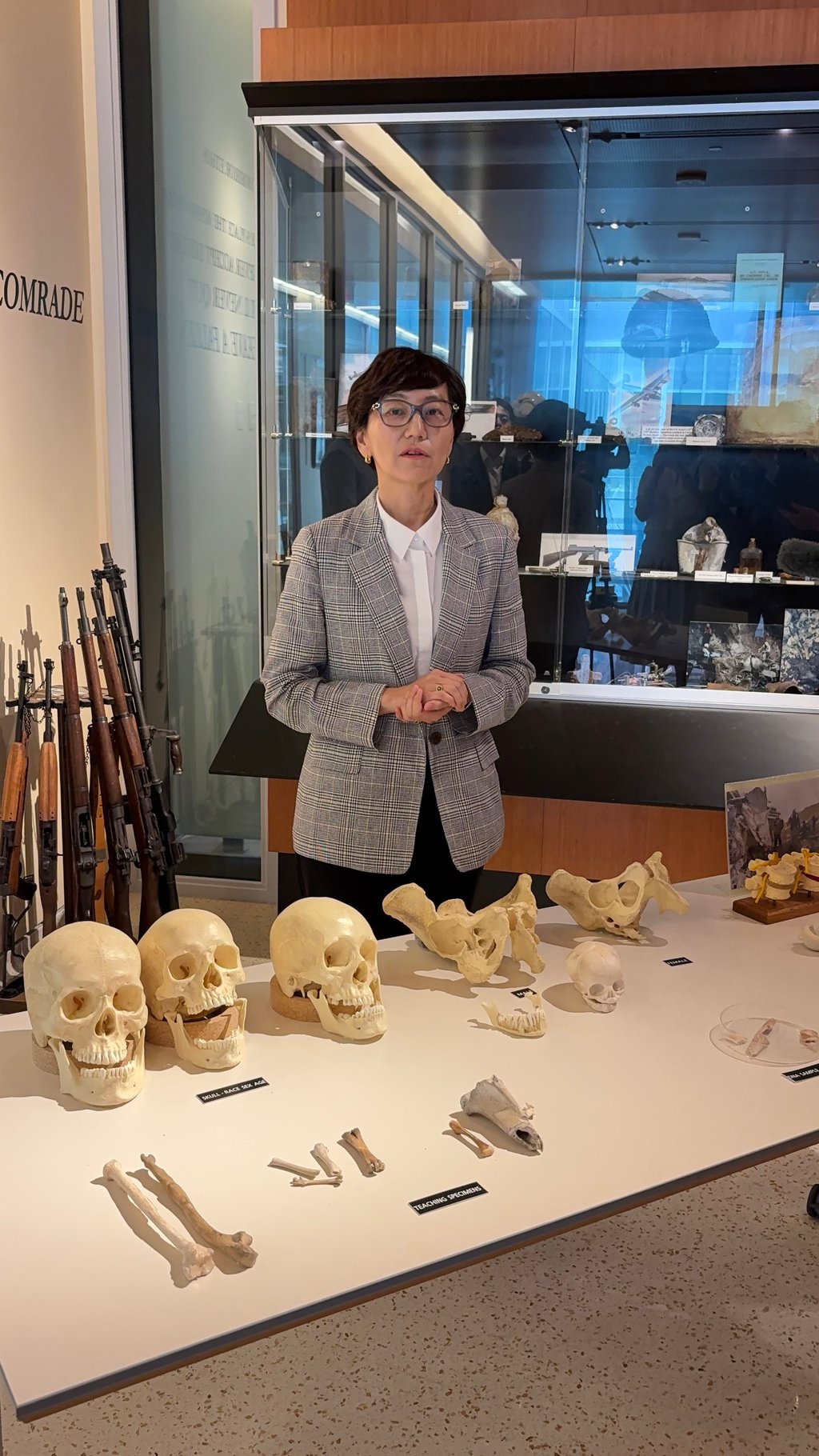 Dr Jennie Jin, a scientist at the Defense POW/MIA Accounting Agency, explains how skeletal analysis helps identify missing US servicemen, using teaching specimens at the agency’s laboratory in Hawaii. Photo: Teresa Frontado