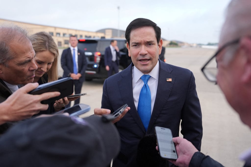 US Secretary of State Marco Rubio speaks to the media before boarding a plane en route to Iceland at Joint Base Andrews, Maryland, on Monday. Photo: Pool via Reuters