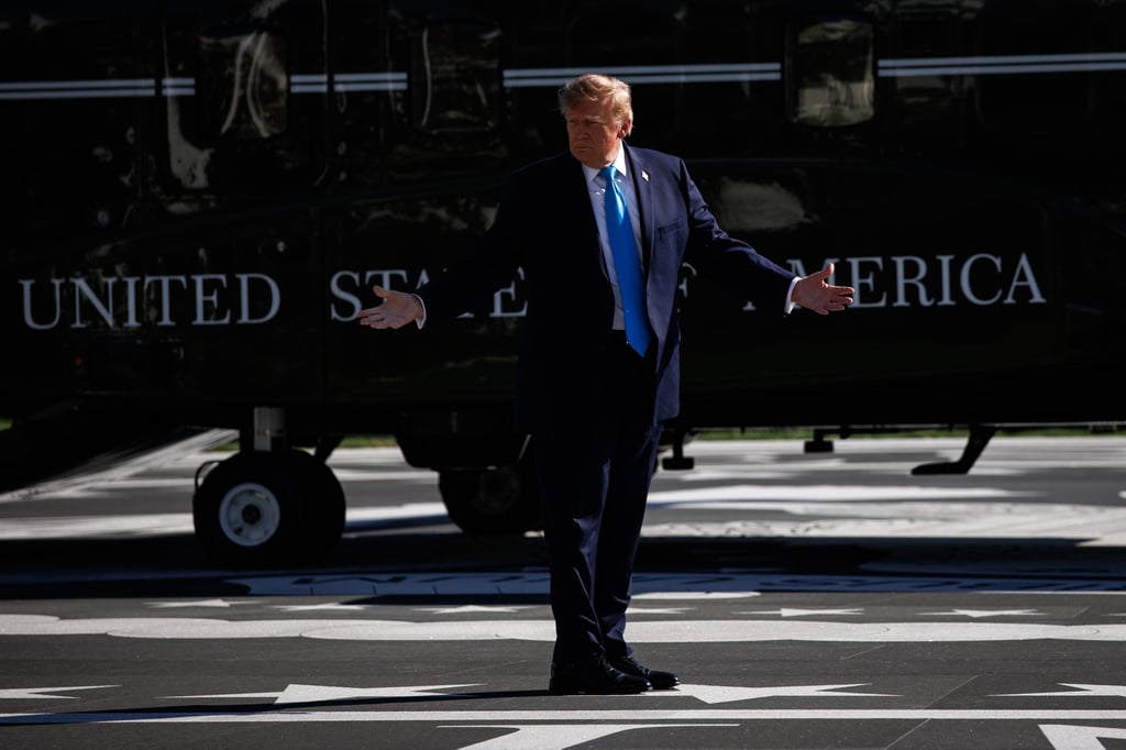 US President Donald Trump waits to board Marine One at the White House in Washington on Monday. Photo: EPA US President Donald Trump waits to board Marine One at the White House in Washington on Monday. Photo: EPA
