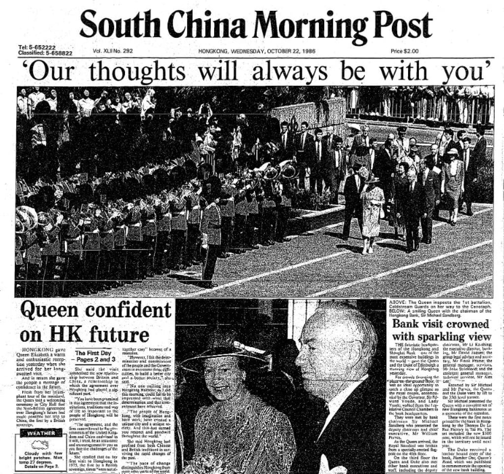 The front page of the South China Morning Post on October 22, 1986.