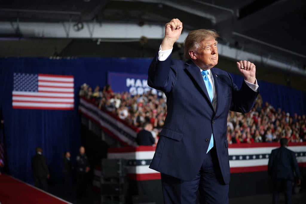 US President Donald Trump wraps up an appearance at a campaign rally in Grand Island, Nebraska, on Monday. Photo: AFP