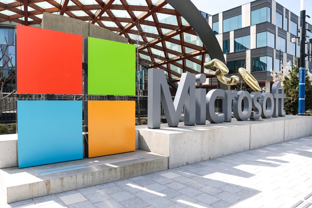 A Microsoft sign and logo at the company’s headquarters in Redmond, Washington, in April 2025. Photo: AP A Microsoft sign and logo at the company’s headquarters in Redmond, Washington, in April 2025. Photo: AP