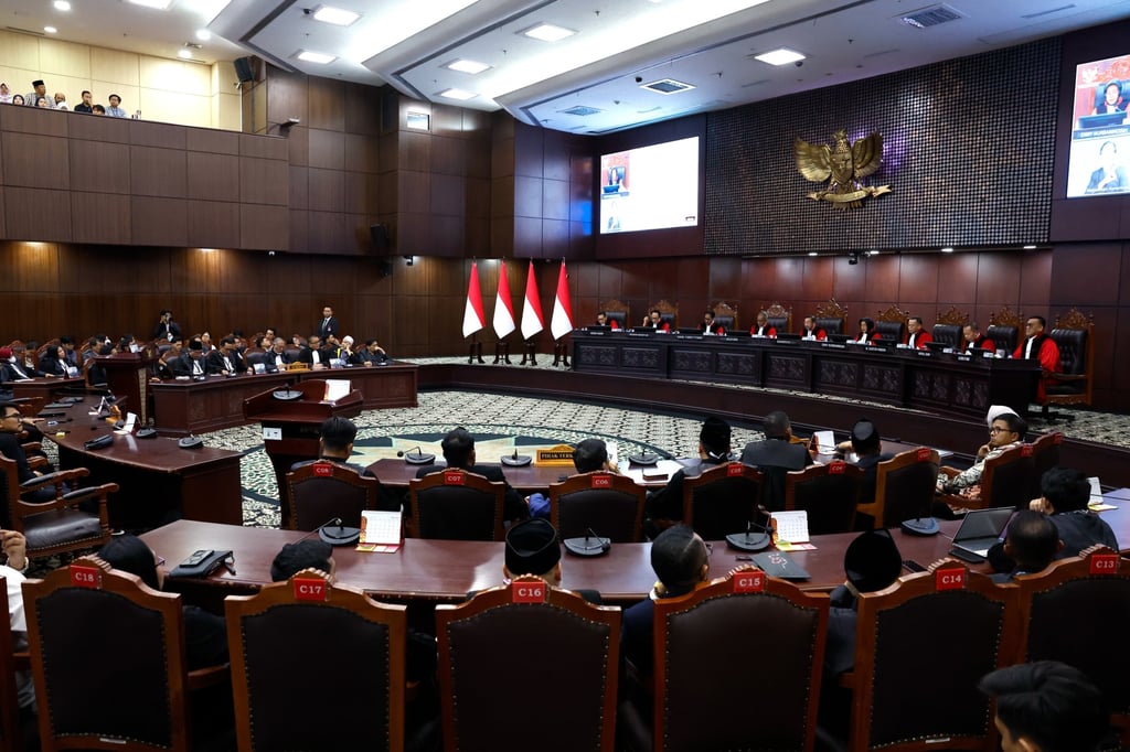 Indonesia’s Constitutional Court during a hearing on Vice-President Gibran Rakabuming Raka in Jakarta on Tuesday. Photo: EPA