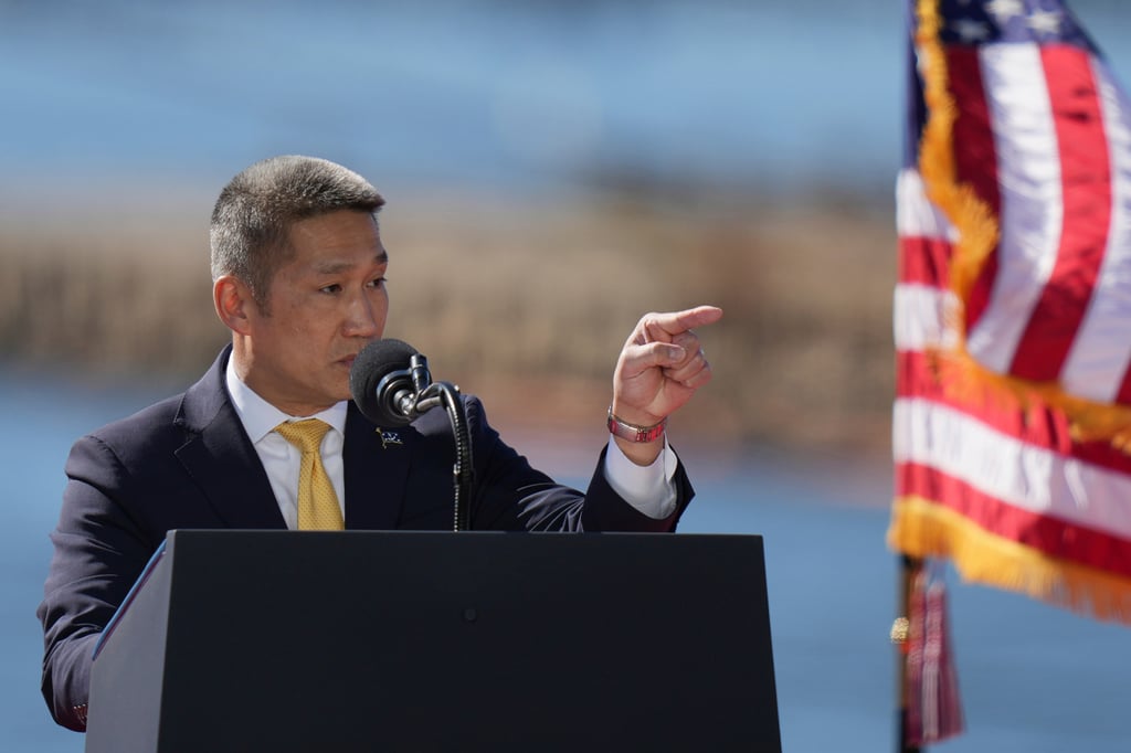 Acting US Navy Secretary Hung Cao at the Anduril Industries submarine manufacturing facility in Sparrows Point, Maryland on Tuesday. Photo: AP Acting US Navy Secretary Hung Cao at the Anduril Industries submarine manufacturing facility in Sparrows Point, Maryland on Tuesday. Photo: AP