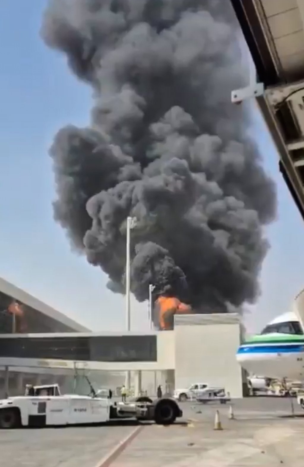 Smoke and flames rising from a fire at the King Khalid International Airport in Riyadh, Saudi Arabia, on Friday. Photo: AP