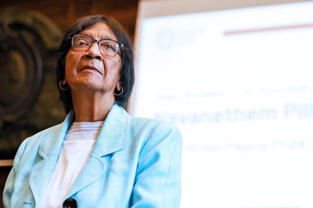 Former UN High Commissioner for Human Rights Navi Pillay attends a news conference in Nuremberg, Germany, on Friday. Pillay was awarded the 2026 Nobel Peace Prize. Photo: EPA