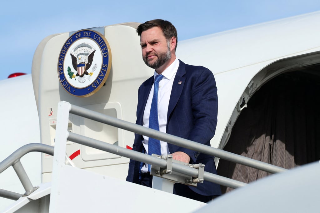 US Vice-President J.D. Vance arrives at Cincinnati/Northern Kentucky International Airport in Hebron, Kentucky, on Friday. Photo: Pool/Reuters
