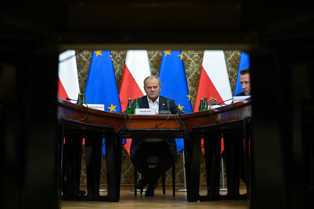 Polish Prime Minister Donald Tusk attends a special briefing with ministers and security officials on recent acts of violence in Polish schools at the Prime Minister’s Office in Warsaw on Sunday. Photo: EPA Polish Prime Minister Donald Tusk attends a special briefing with ministers and security officials on recent acts of violence in Polish schools at the Prime Minister’s Office in Warsaw on Sunday. Photo: EPA