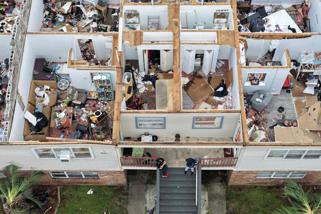 An apartment complex in Milton, Florida, is seen after the roof was blown off on Saturday. Photo: AFP An apartment complex in Milton, Florida, is seen after the roof was blown off on Saturday. Photo: AFP
