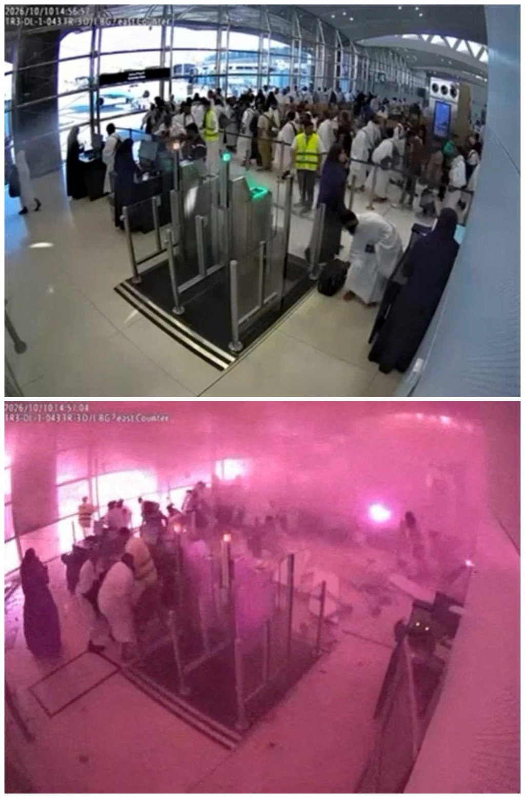 A combination picture shows surveillance footage of people right before and at the moment of an attack at King Khalid International Airport in Riyadh, Saudi Arabia, on Saturday. Photo: Handout via Reuters A combination picture shows surveillance footage of people right before and at the moment of an attack at King Khalid International Airport in Riyadh, Saudi Arabia, on Saturday. Photo: Handout via Reuters