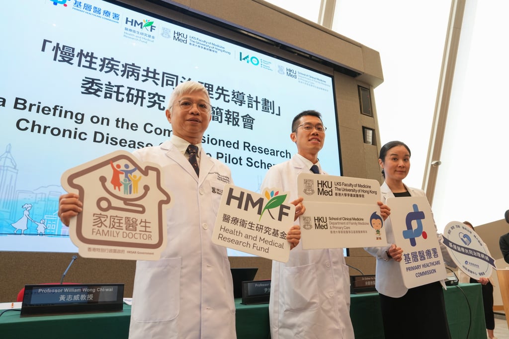 (From left) Professor William Wong, Associate Professor Eric Wan and Health Bureau consultant Esther Yu promote the co-care scheme at a press conference on Monday. Photo: Sam Tsang (From left) Professor William Wong, Associate Professor Eric Wan and Health Bureau consultant Esther Yu promote the co-care scheme at a press conference on Monday. Photo: Sam Tsang