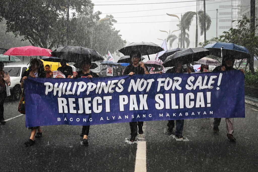 Protesters rally against Pax Silica in Manila on August 13. The initiative is a US-led effort to strengthen supply chains for semiconductors and rare earth elements, reducing dependence on China. Photo: AFP Protesters rally against Pax Silica in Manila on August 13. The initiative is a US-led effort to strengthen supply chains for semiconductors and rare earth elements, reducing dependence on China. Photo: AFP