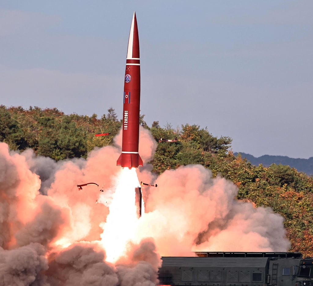 A tactical ballistic missile is test-fired from an undisclosed location in North Korea on Monday. Photo: KCNA/AFP A tactical ballistic missile is test-fired from an undisclosed location in North Korea on Monday. Photo: KCNA/AFP