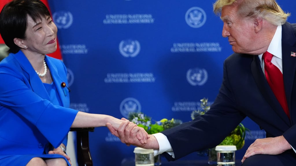 Japan’s Prime Minister Sanae Takaichi shakes hands with Trump during a meeting on the sidelines of the UN General Assembly on September 22. Photo: AP