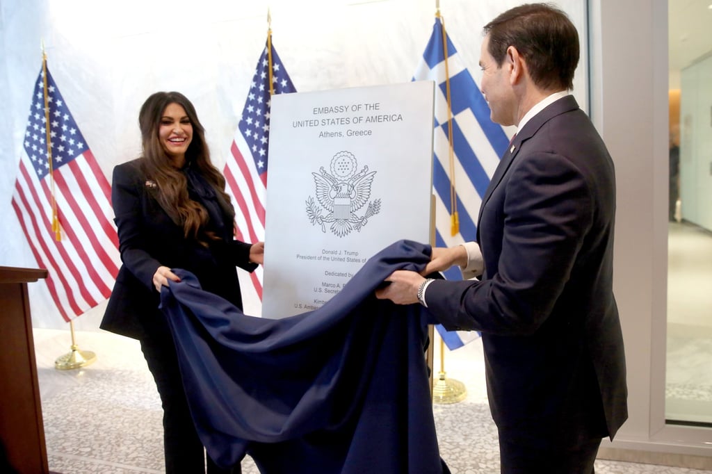 US Secretary of State Marco Rubio (right) and Ambassador to Greece Kimberly Guilfoyle attend a ceremony in Athens on Wednesday. The White House announced on Tuesday that Guilfoyle has been asked to resign. Photo: EPA US Secretary of State Marco Rubio (right) and Ambassador to Greece Kimberly Guilfoyle attend a ceremony in Athens on Wednesday. The White House announced on Tuesday that Guilfoyle has been asked to resign. Photo: EPA